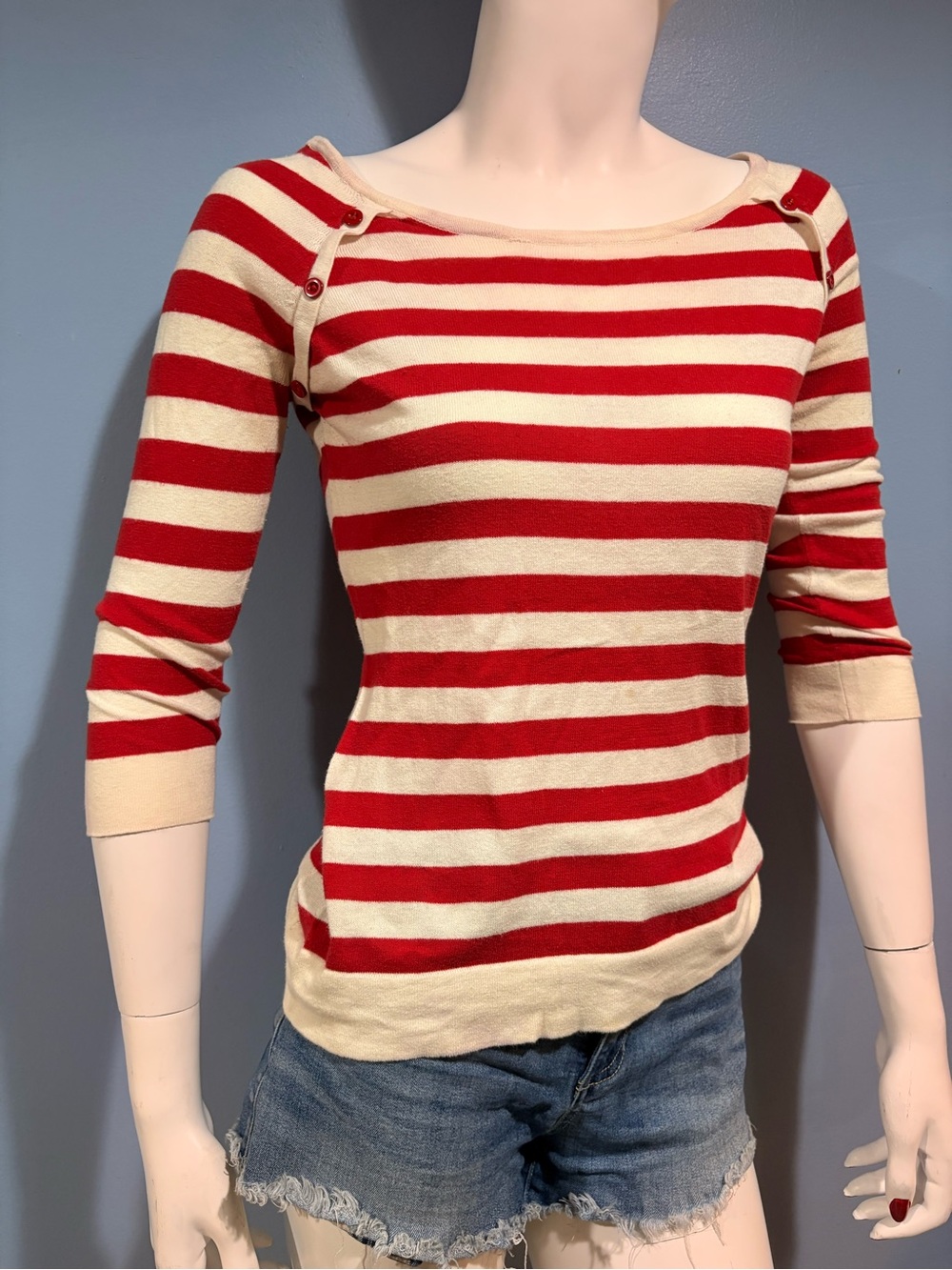 Bundle of 2 Striped Red and Cream Boatneck Women's Top